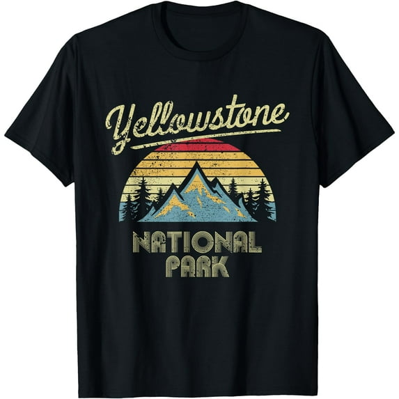 Vintage Retro Yellowstone National Park Unisex T-Shirt for Men Women Kids Toddler,Black Color,Size YXL