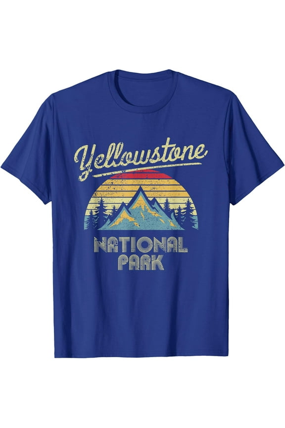 Vintage Retro Yellowstone National Park Unisex T-Shirt for Men Women Kids Toddler,Royal Blue Color,Size XL