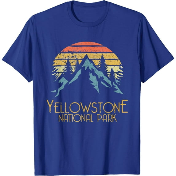 Vintage Retro Yellowstone National Park WY Unisex T-Shirt for Men Women Kids Toddler,Royal Blue Color,Size YL
