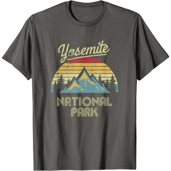 Vintage Retro Yosemite National Park Mountain Unisex T-Shirt for Men Women Kids Toddler,Charcoal Color,Size YM