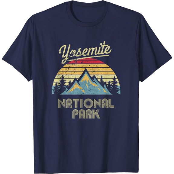 Vintage Retro Yosemite National Park Mountain Unisex T-Shirt for Men Women Kids Toddler,Navy Color,Size 5/6