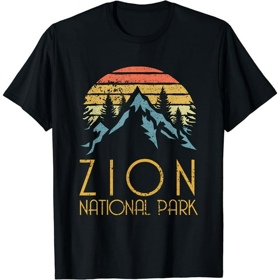 Vintage Retro Zion National Park Utah T Shirt Black 4X-Large