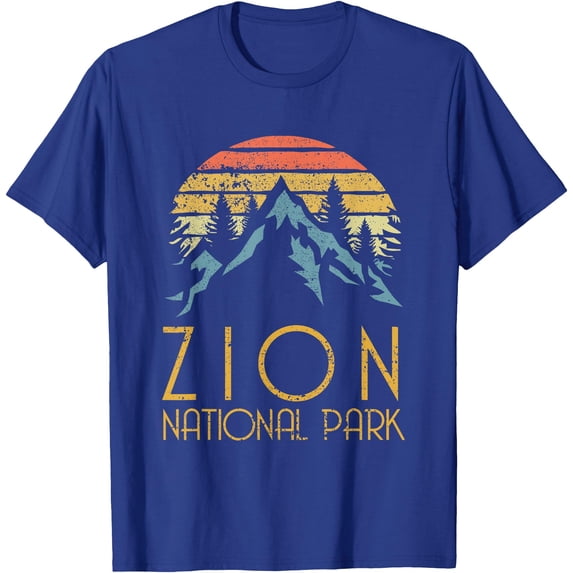 Vintage Retro Zion National Park Utah Unisex T-Shirt for Men Women Kids Toddler,Royal Blue Color,Size 2XL