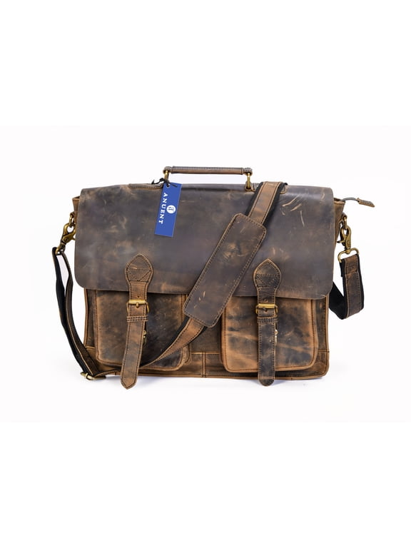 Vintage Retro buffalo leather Messenger bag Laptop briefcase Leather Travel Crossbody bag Office Shoulder bag ( 18 inch )