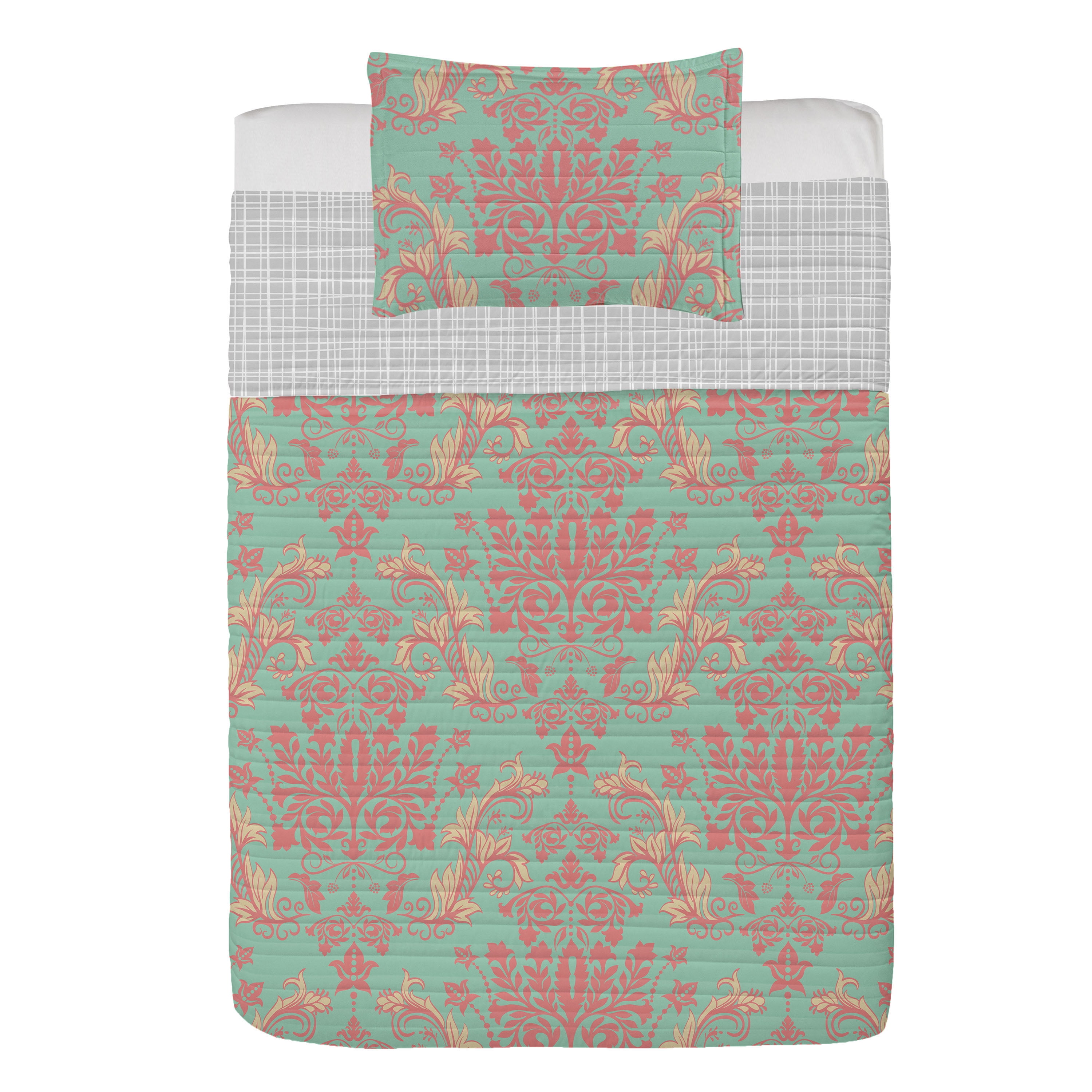 Twin Seafoam Pink Microfiber Reversible Bedspread Set