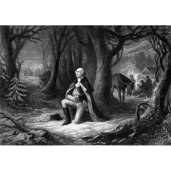 Vintage Revolutionary War Print of General George Washington Praying At Valley Forge Poster Print 16 x 11