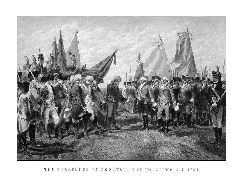 Vintage Revolutionary War print showing the surrender of British troops Canvas Art - John ParrotStocktrek Images (32 x 25)