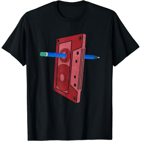Vintage Rewind Funny 80s 90s Cassette Pencil Gift Men Women T-Shirt