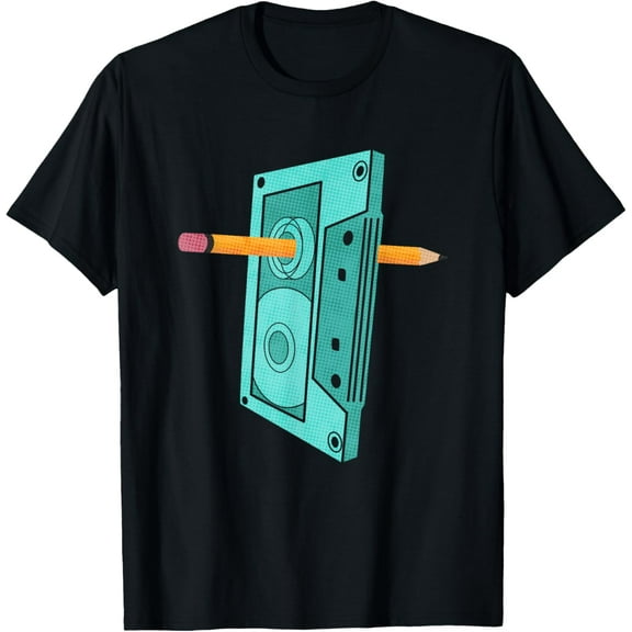 Vintage Rewind Funny 80s 90s Cassette Pencil Gift Men Women T-Shirt