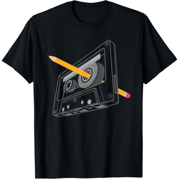 Vintage Rewind Funny 80s 90s Cassette Pencil Gift Men Women T-Shirt