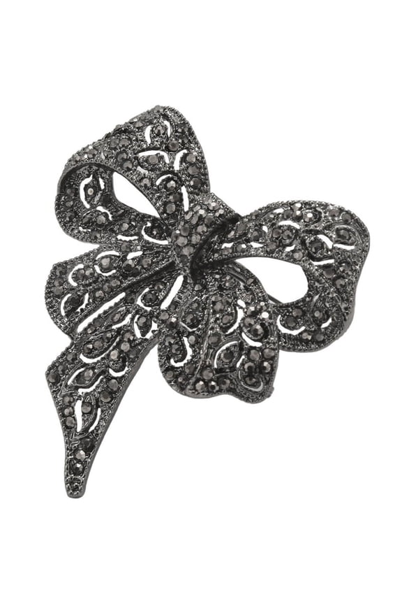 Vintage Rhinestone Bow Brooches for Women Black Bowknot Brooch Pin Coat Accessories Elegant Style