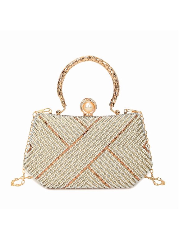 Vintage Rhinestone Box Clutch Bag for Women, Elegant Evening Crossbody Bag - Stylish Acrylic Shoulder Bag with Pearl Lock Closure, Daily & Formal Matching