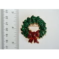thumbnail image 1 of Vintage Rhinestone Christmas Wreath Brooch With Red Bow, Xmas Holiday Jewelry Gift, Wreath Pin, 1 of 9