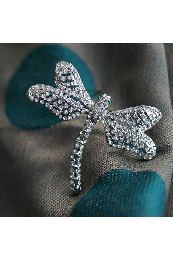 Vintage Rhinestone Clear Crystal Silver Tone Dragonfly Brooch/ Pin Antique Dragonfly Brooch