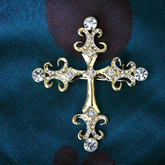 Just Love Jewels Clear Rhinestone Cross Brooch Gold Tone