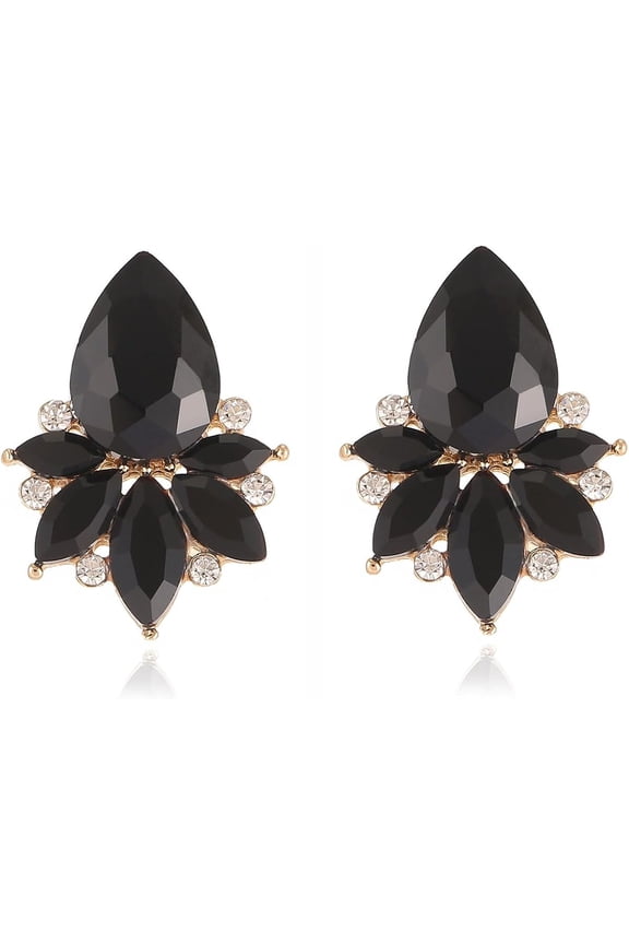 Vintage Rhinestone Earrings Fancy Crystal Cluster Drop Earrings Art Deco Earrings for Women