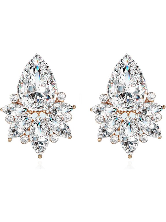 Vintage Rhinestone Earrings Fancy Crystal Cluster Drop Earrings Art Deco Earrings for Women