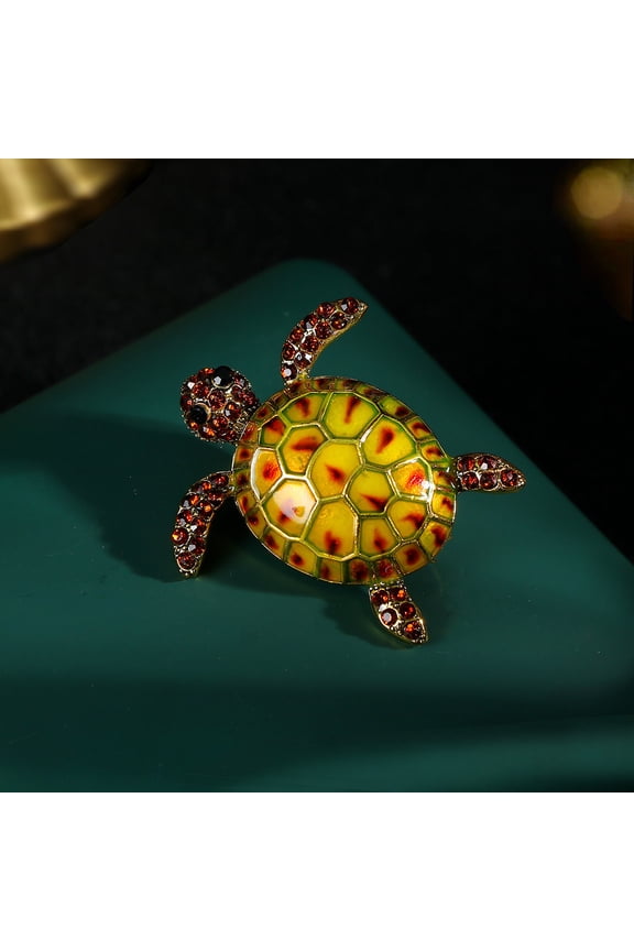 Vintage Rhinestone Enamel Turtle Brooch Retro Animal Pin Womens Fashion Accessory Halloween Christmas Gift