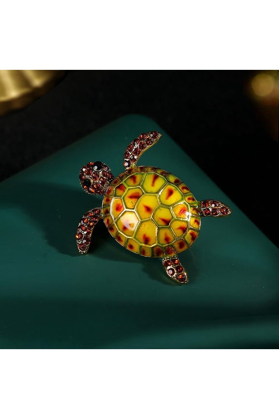 Vintage Rhinestone Enamel Turtle Brooch Retro Animal Pin for Women Fashion Accessory Halloween Christmas Gift