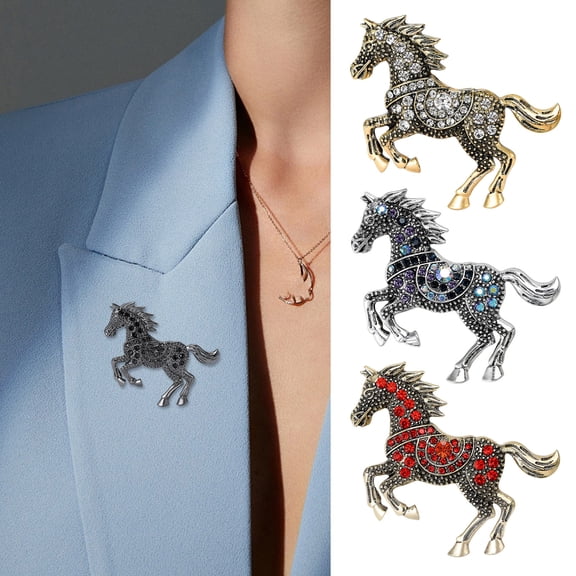 Vintage Rhinestone Horse Brooch Alloy Running Horse Lapel Pin Sweater Cardigan Coat Business Suit Decoration Men Women Clothing Accessories