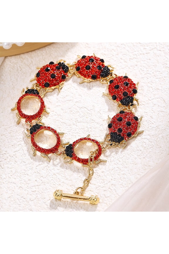 Vintage Rhinestone Ladybug Link Chain Bracelet Women Girls Elegant Temperament Wristband Party Jewelry Gift