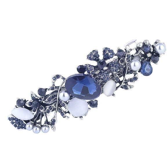 Vintage Rhinestone Pearl Hair Banana Clip, Large Spring Barrette for Elegant Updos Wedding Prom Party, 1 Count