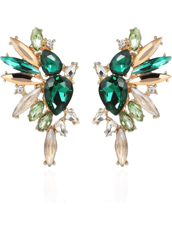 Vintage Rhinestone Statement Earrings Retro Big Cluster Crystal Drop Dangle Earrings for Women