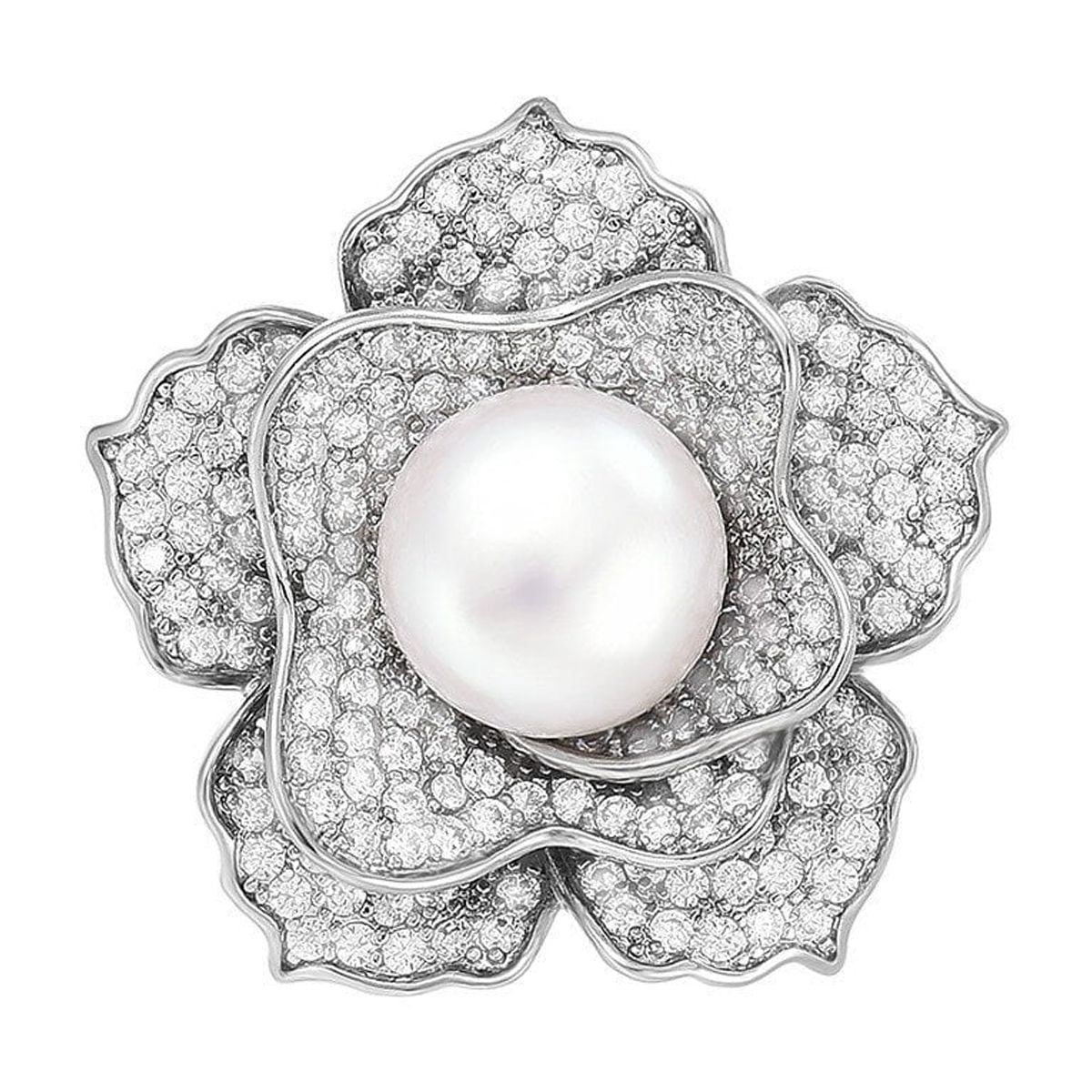 Vintage Rhinestone White Flower Pearl Brooches Pins for Women Lapel Pin for Scarf Shawl Costume Hat Bag Suit Dress Accessories