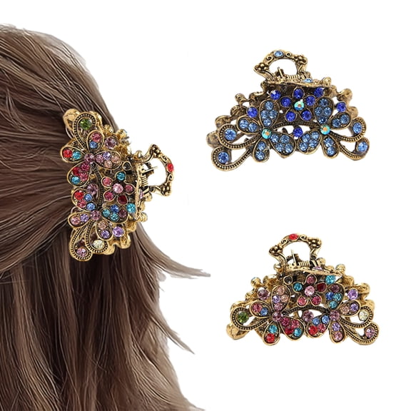 Vintage Rhinestone hair claw Crystal jaw clip, metal alloy fancy hair clip decorative flower hair clip accessoriesBlue + colorful