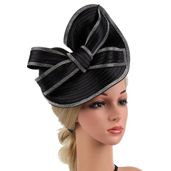 Vintage Rhinestones Bowknot Fascinator Hat Headband Horseracing Headwear for Cocktails Teaparty Pillbox Hat Headpiece