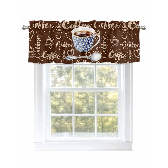 Vintage Rhombus Coffee Cups Valances for Windows Drink Spoon Dark Brown Rod Pocket Curtains Valance Short Window Treatment Drapes for Living Room, Bedroom Bathroom 56"&nbsp;W x 16" L
