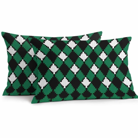 Vintage Rhombus Outdoor Pillow Covers Pack of 2 Green Black White Waterproof Throw Pillow Covers Decorative Cushion Cases for Patio Garden Tent Balcony Couch 20x12 inch