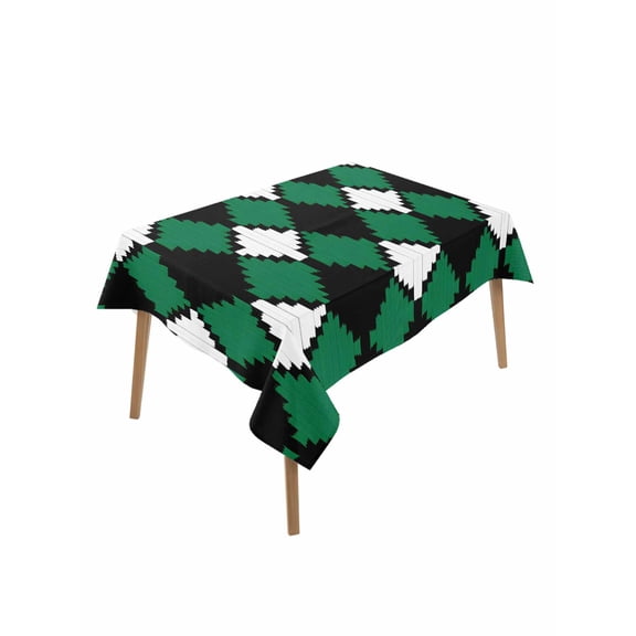 Vintage Rhombus Table Cloth 52x70 Inch Rectangle, Green Black White Waterproof Tablecloth Washable Table Cover for Party Picnic Dinner Decor