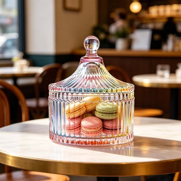 Vintage Ribbed Glass Jar with Lid Food-Safe Clear Reusable Candy Trinket Storage Container for Kitchen Countertop YYUZH