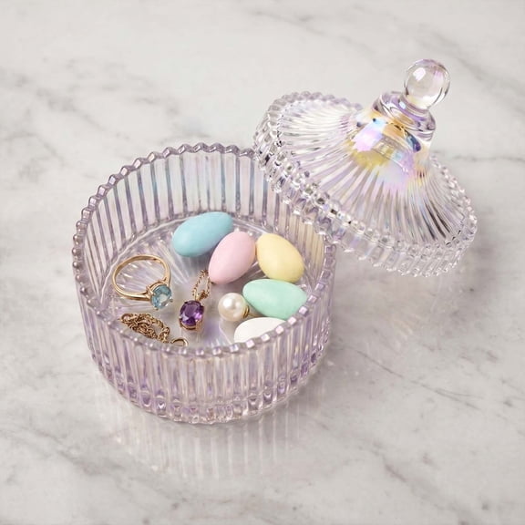 Vintage Ribbed Glass Jars with Lids, Airtight Food-Safe Storage Containers for Candy, Jewelry, Spices or Bathroom Accessories, Elegant Home Decor for Kitchen Counter or Dresser