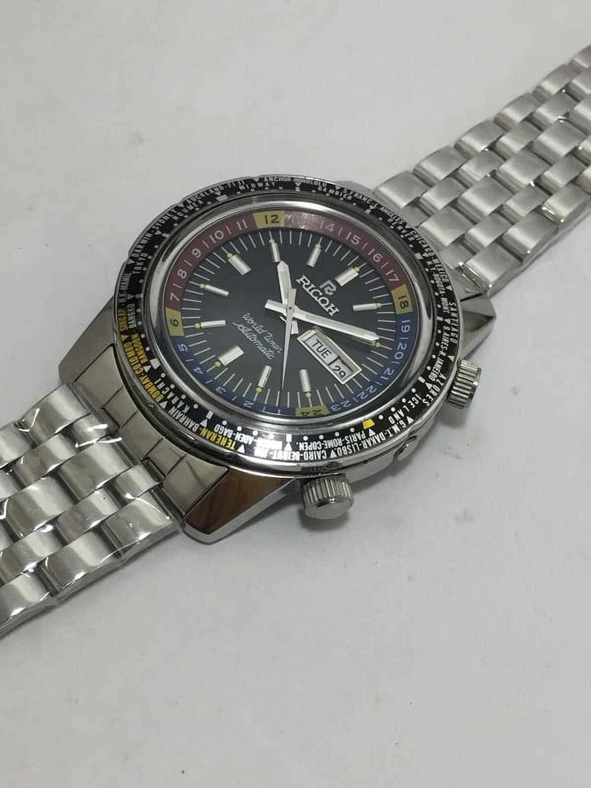 RICOH 自動巻 腕時計 ホログラム文字盤 RICOH men's watch Vintage Ricoh World Time GMT-61215A Automatic Black Dial Day/Date
