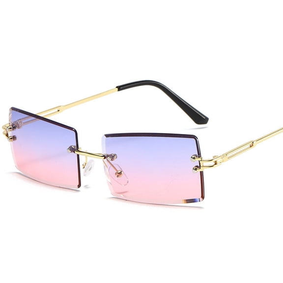 Vintage Rimless Square Sunglasses with UV400 Protection, HD Vision, Comfortable Nose Pads, and Curved Temples