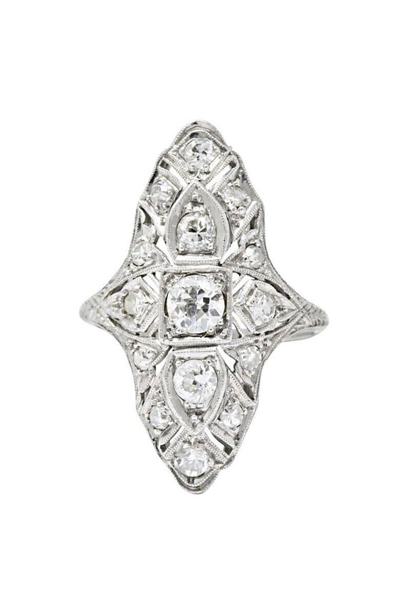 Vintage Ring, Art Deco Ring, Elongated Dinner Ring, Antique Diamond Engagement Ring, 2.1 Ct Simulated Diamond, 925 Sterling Silver, Mother's Day Gift