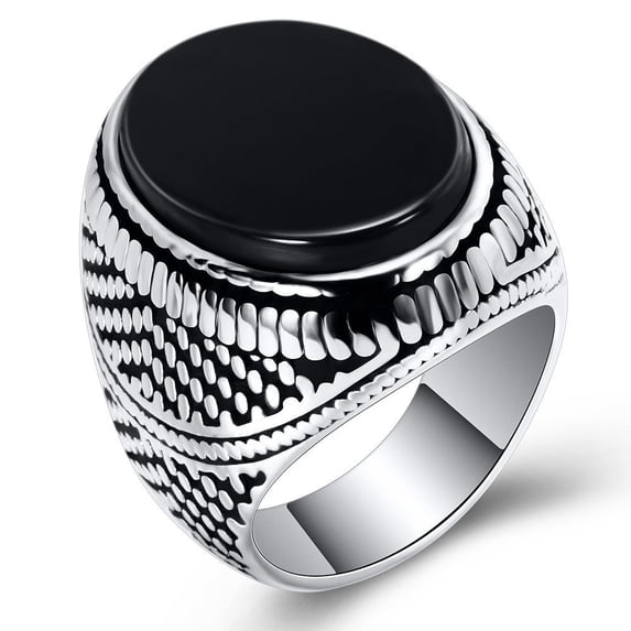 Mens Vintage Geometric Ring Alloy Electroplated With Black Artificial Gemstones European American Design Style Trend