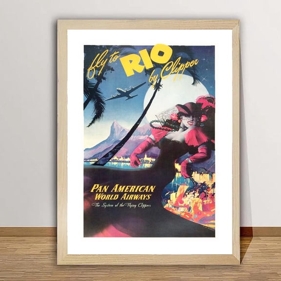 Vintage Rio De Janeiro Travel Poster Brazil Clipper Airplane Art