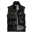 thumbnail image 1 of Vintage Ripped Denim Vest Jacket For Women Frayed Hem Sleeveless Down Down Jean Jacket With Pocket Slim Outwear, 1 of 9