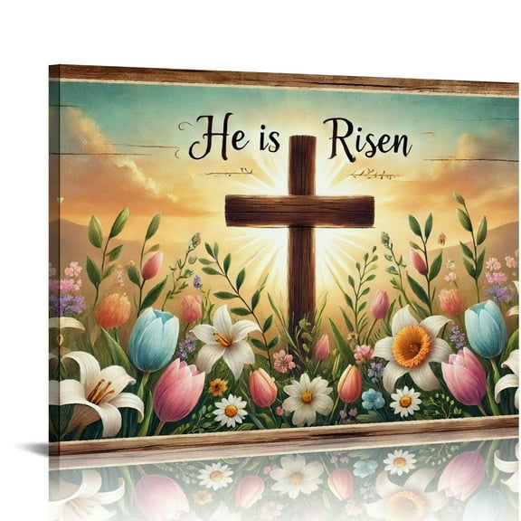 Vintage He Is Risen Easter Easter Print Wall Art, He Is Risen Picture Posters Wrapped Canvas Wall Decor Artwork Painting for Church Bedroom, Living Room,Bathroom, Office Classic Home Decor Gift