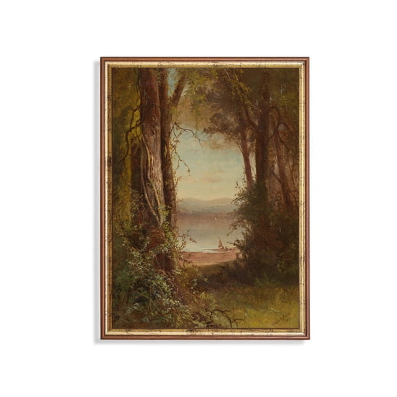 Vintage River Landscape Rustic Farmhouse Nature Art Unframed Paper Print