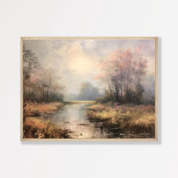 Vintage River Landscape Wall Art Lake House Decor Poster