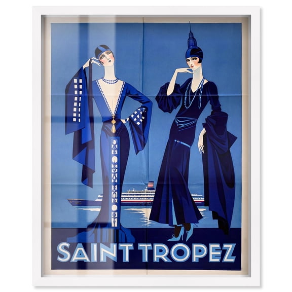 Vintage Riviera Vogue Shadowbox Print Retro Fashion Decor by Art Remedy, White Frame, 20 x 24