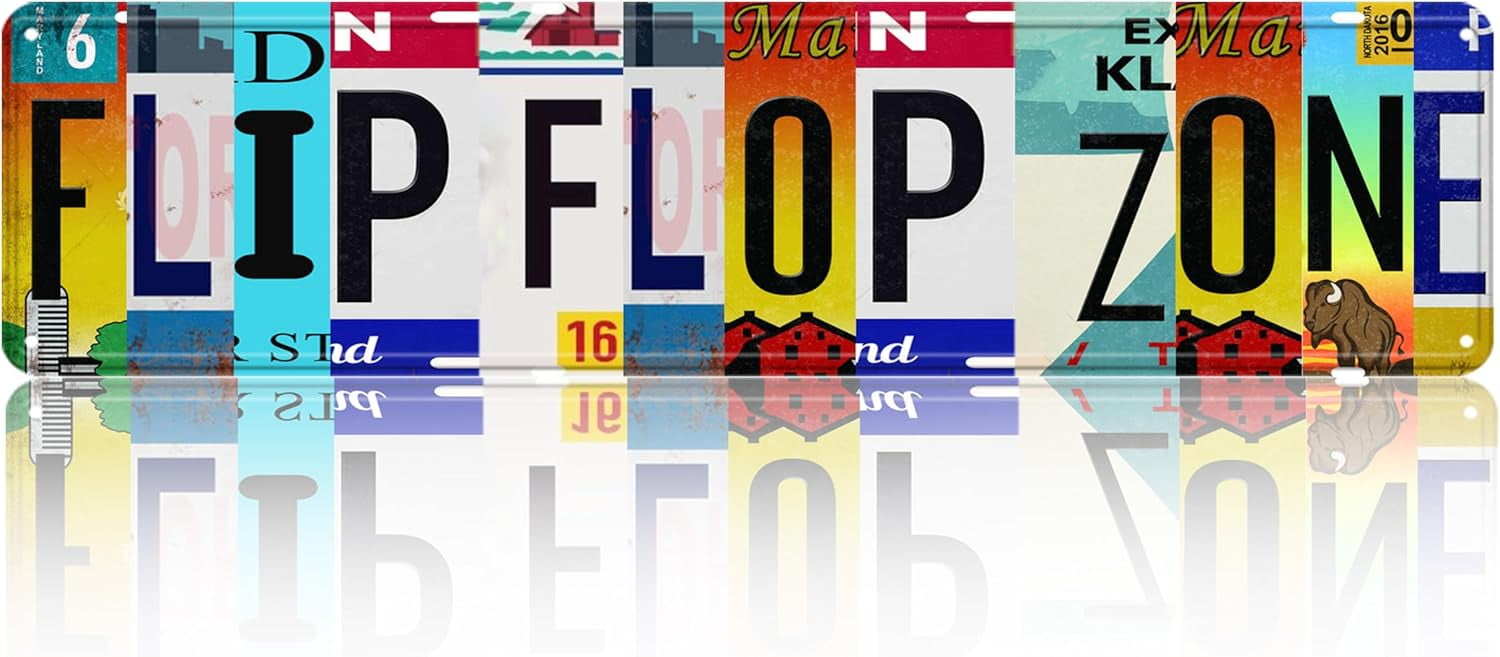 Vintage Road Tin Sign Retro Metal Flip Flop Zone Street Signs for