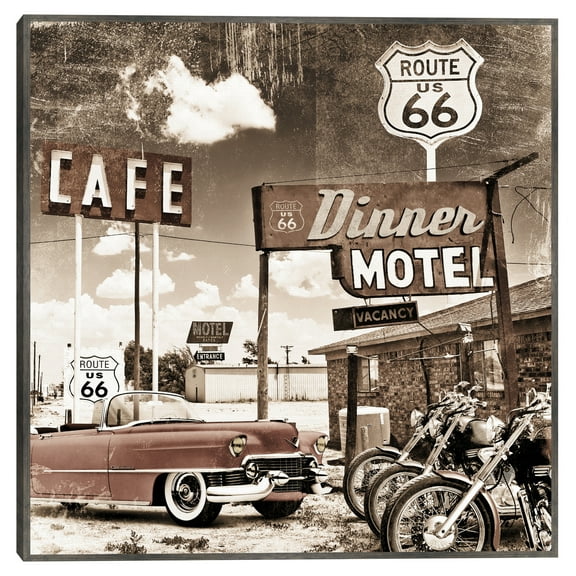 Vintage Road Trip Caf by Belle Maison Framed Canvas Art Print