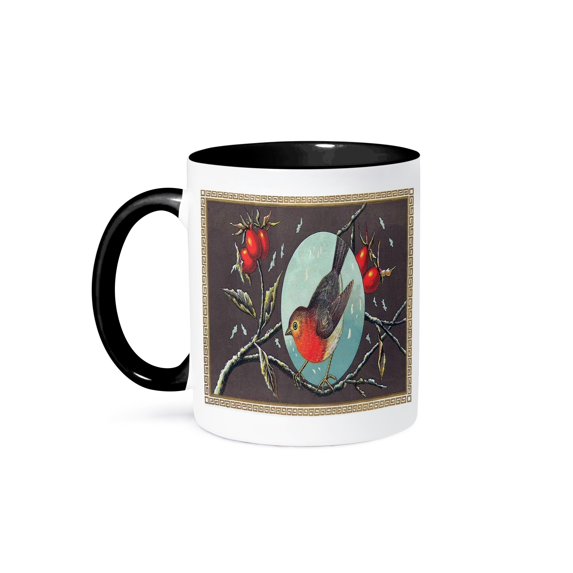 Vintage Robin, 11oz Two-Tone Black Mug