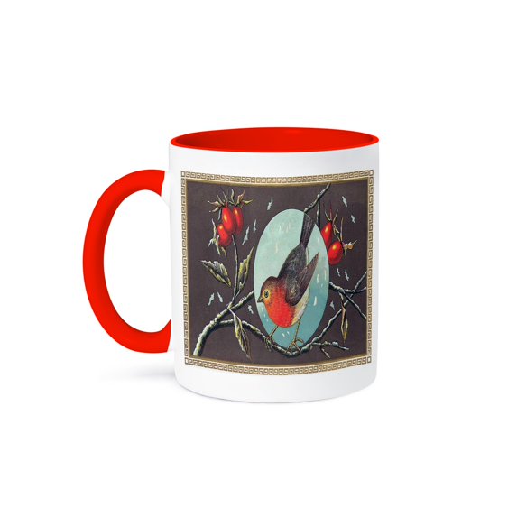 Vintage Robin, 11oz Two-Tone Red Mug