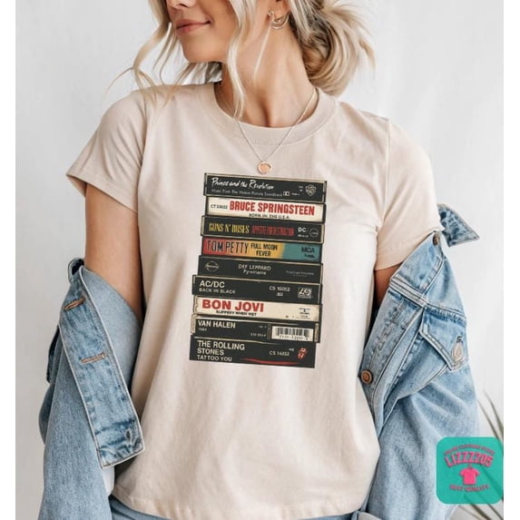Vintage Rock Cassettes T-Shirt: 70s-80s Music Band Tee
